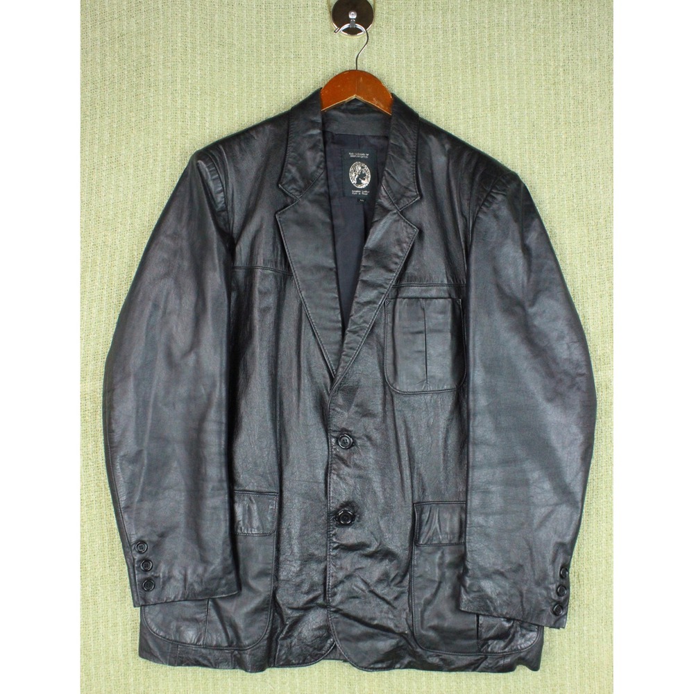 Vintage 90s Y2K American Express Black Leather Blazer Jacket Brazil Mens 44